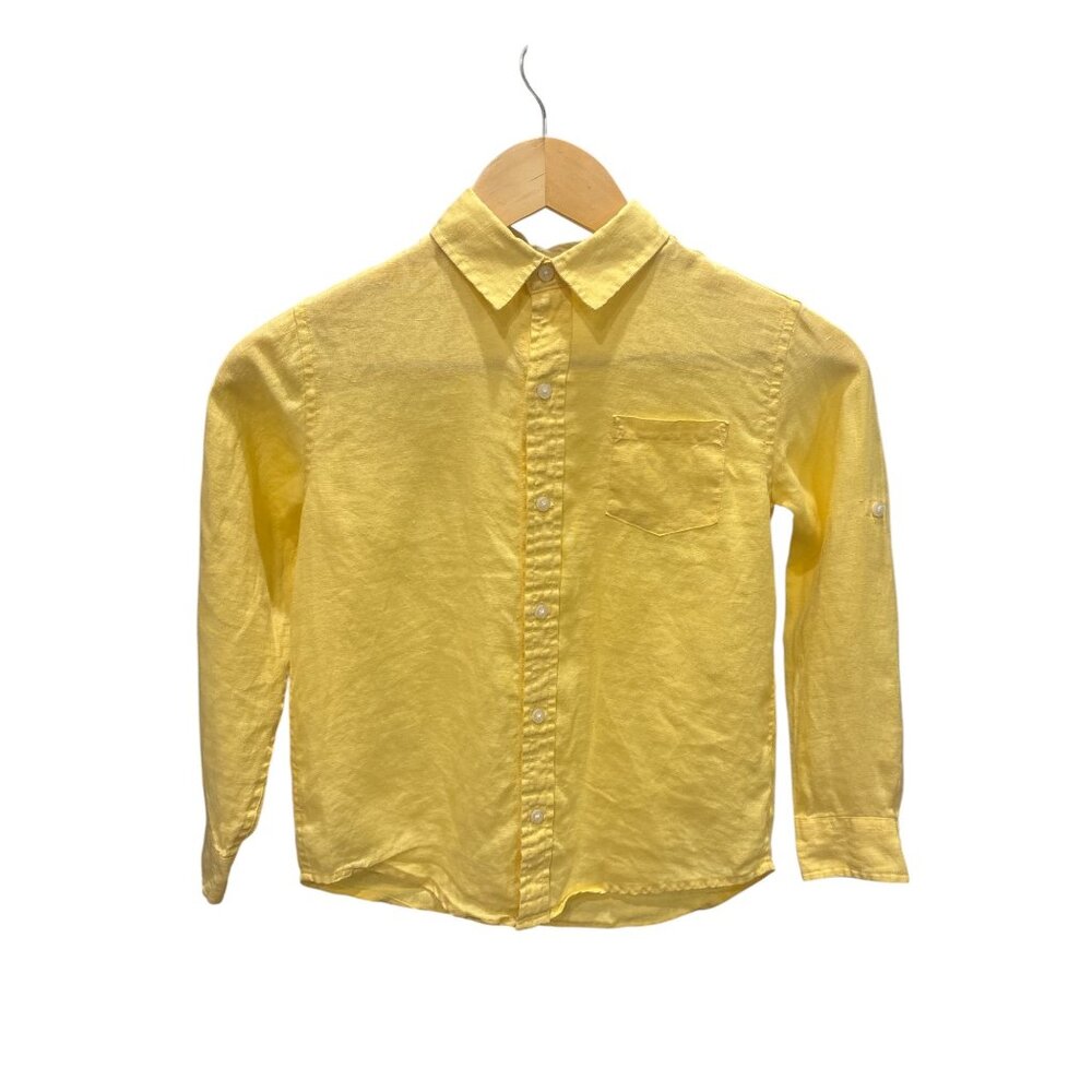 Janie and Jack Yellow Linen Button Shirt Boys Size 7 Long Sleeve - Picture 2 of 9